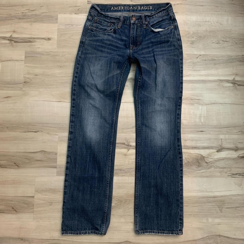American Eagle Original Straight Leg Dark Wash Cotton Jeans Blue 28x32